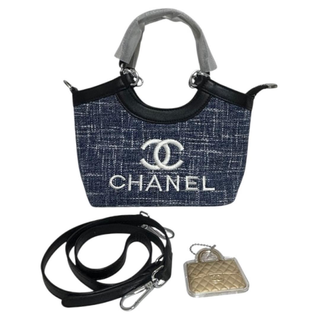 希少 CHANEL シャネル ノベルティ デニム ツイード 刺繍 2yayバッグ
