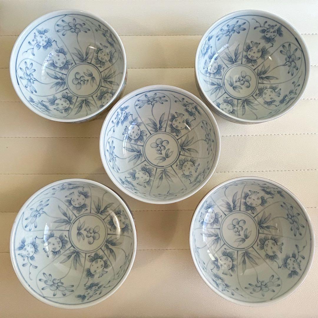 有田焼　弥生窯　絵変わり　丼ぶり揃　5客セット　赤絵　色絵　内染付　丼鉢　中鉢