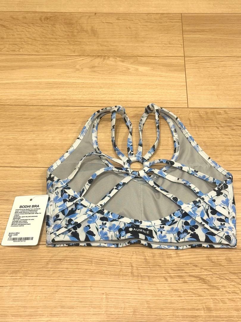 AUMNIE アムニー　花柄 ヨガウェア　上下　ブラトップXSレギンスS　ブルー