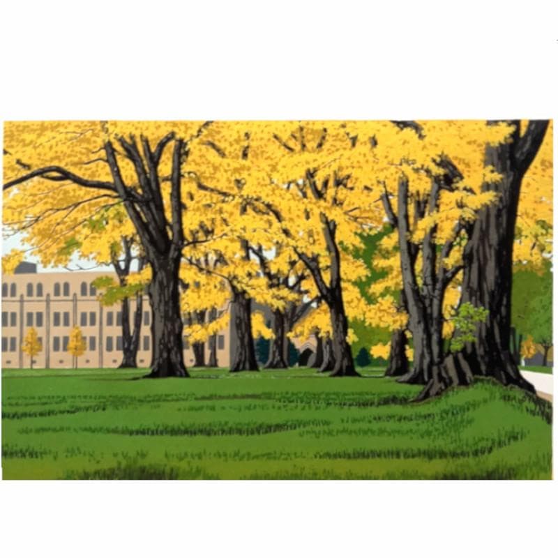 ☆大本靖☆「１０月の構内」木版画◆北海道文化賞受章◆三三サイズ