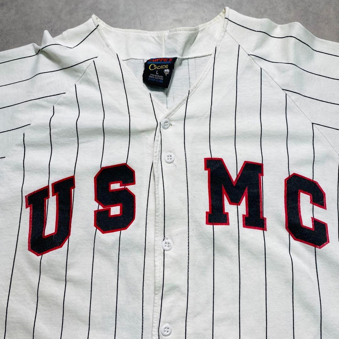 90s USMC ストライプベースボールシャツ Lサイズ USA製 ミリタリー