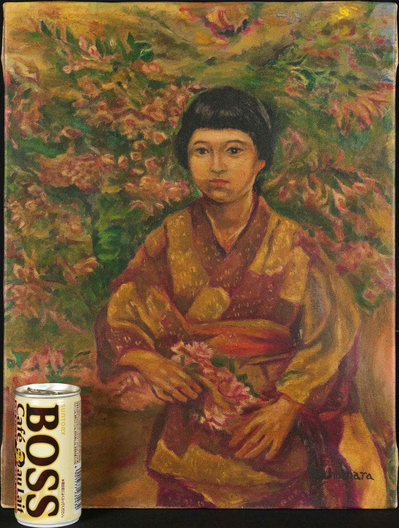 梅原龍三郎　油彩　肉筆『少女』表と裏サイン　福沢一郎鑑定　F6号　額無　b852