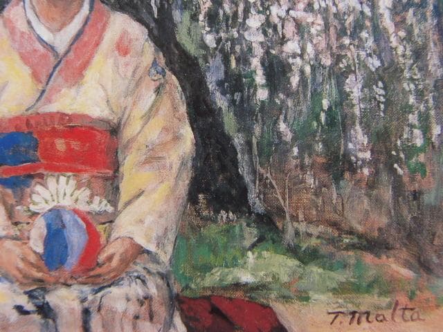 丸田隆則、【桜幻想「袖之山のシダレ桜」】、希少な額装用画集より、美品、新品額装付