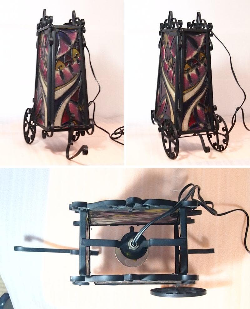 【良品】アンティーク 大八車 ステンドグラス ランプ/スタンドライト 照明器具