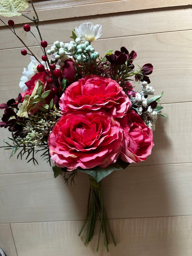 造花のピンク花束　ボリューミー　大きなお花
