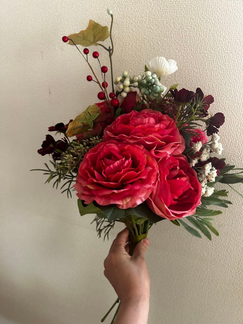 造花のピンク花束　ボリューミー　大きなお花