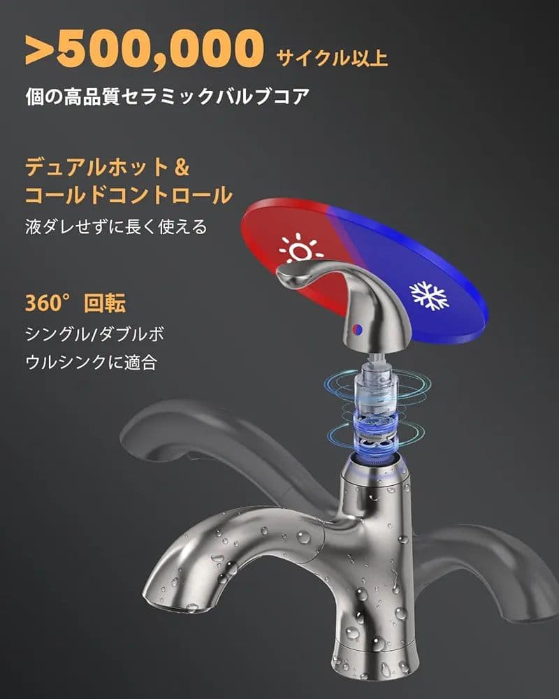 ✨残り1点✨APPASO ブラッシュドニッケルキッチン水栓 洗面台蛇口 混合