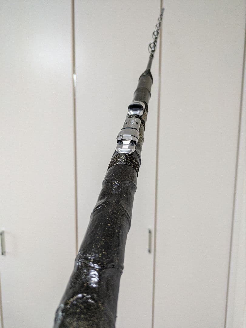 伊勢海老竿　穴釣り　テトラ釣り　布袋竹　和紙　ハンドメイド　ブラック