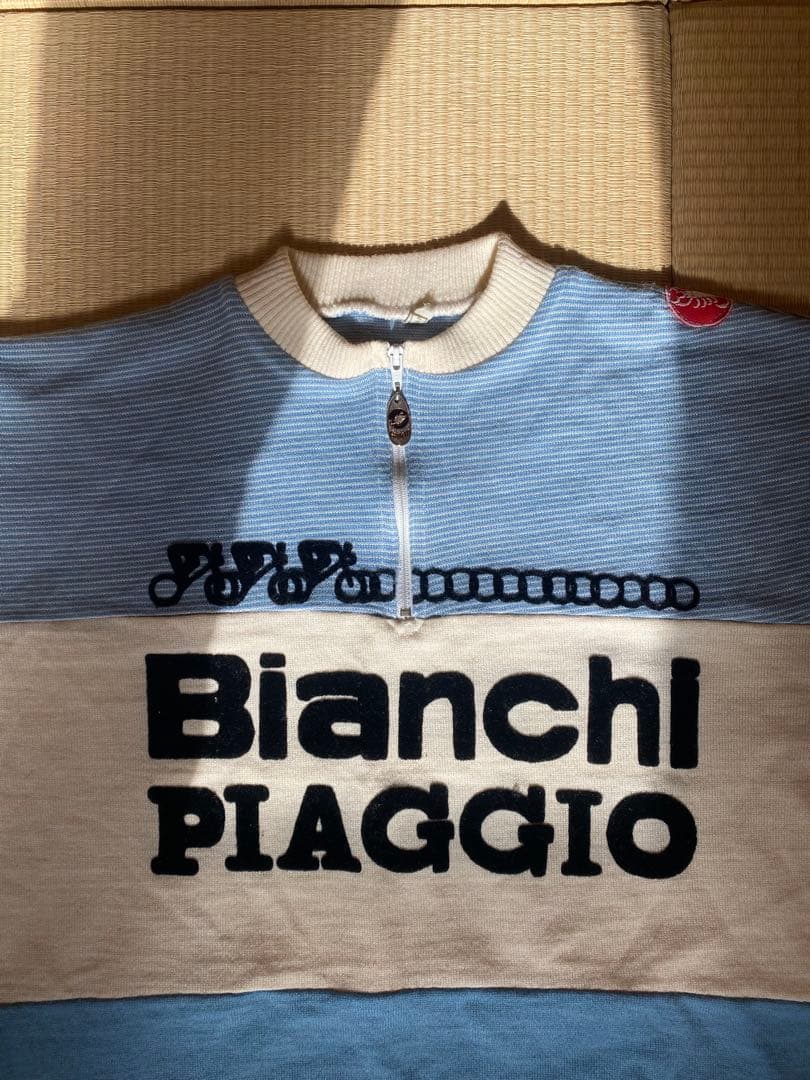 希少✨Bianchi Piaggio ビンテージ　サイクルニット　水色