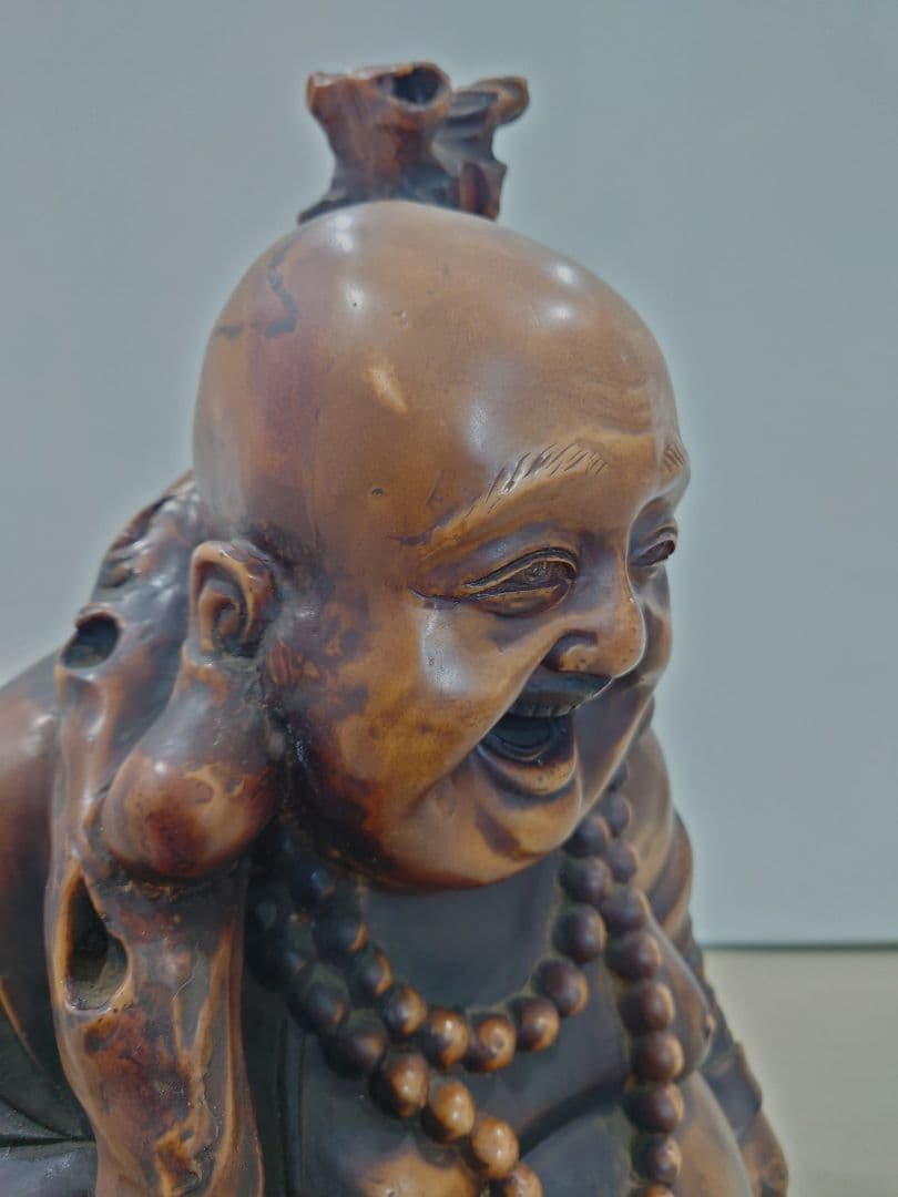 中国古玩　木彫り　布袋像　黄○袋　高さ61㎝　重量約15㎏