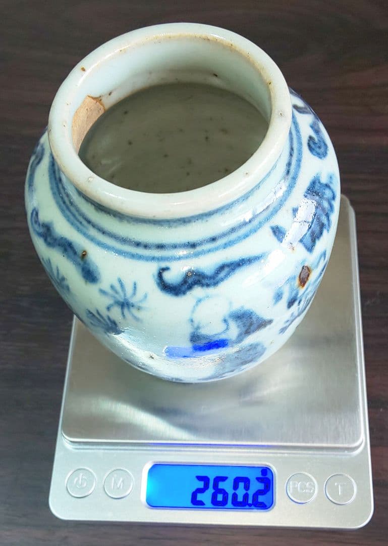 中国美術 白磁染付 明 清時代 人物花模様陶器の壺