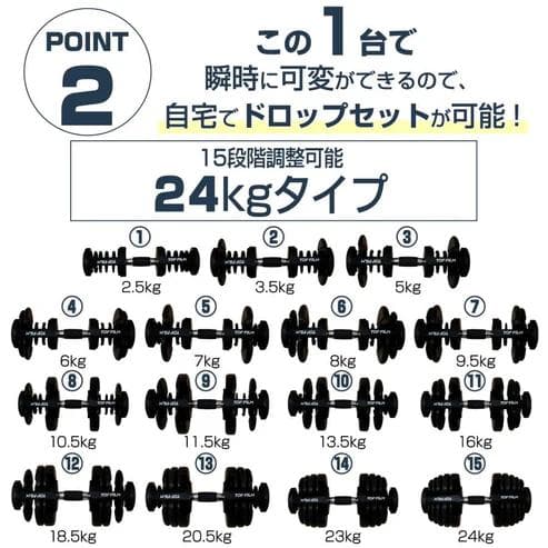 TOP FILM 可変式ダンベル 24kg 15段階調整 専用台付 ×2セット