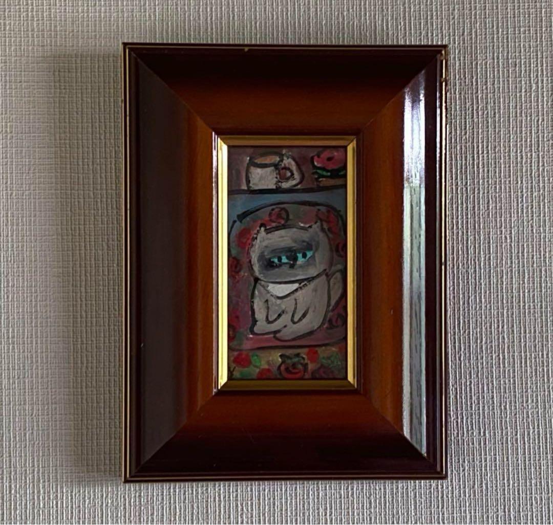 絵画。原画【バラのソファーに座っているかわいい猫ちゃんが好き】