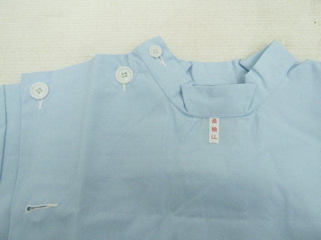 未使用品 国鳩 衛生白衣 LLサイズ 10枚 水色 (2) 長袖 横掛右側ボタン