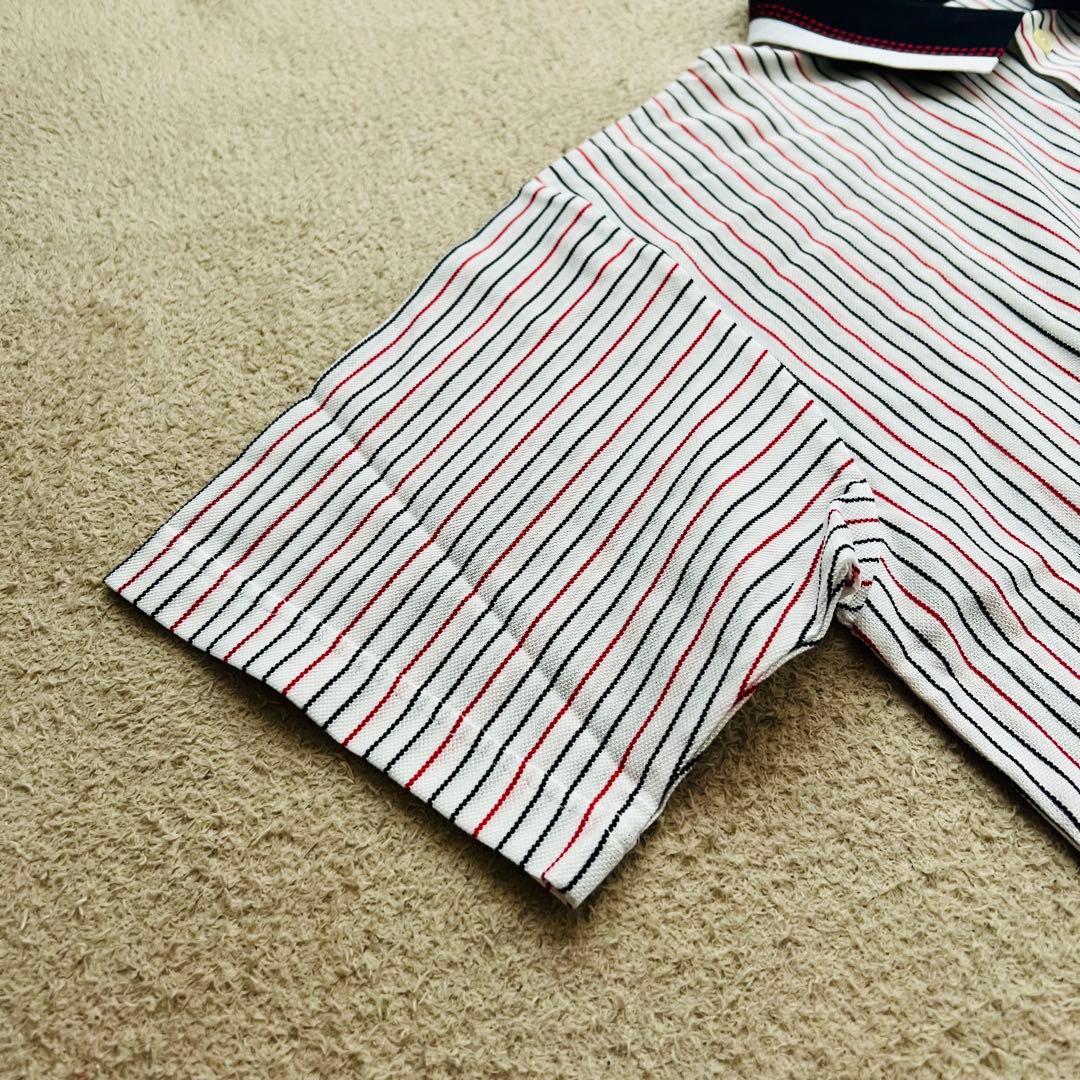 タグ付き　マンシングウェア　半袖ポロシャツ　メンズ　ストライプ　ロゴ刺繍　L
