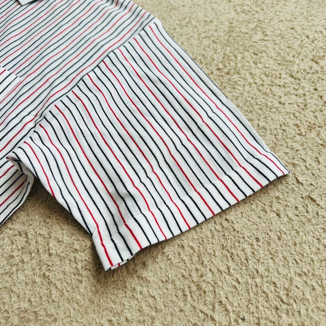 タグ付き　マンシングウェア　半袖ポロシャツ　メンズ　ストライプ　ロゴ刺繍　L