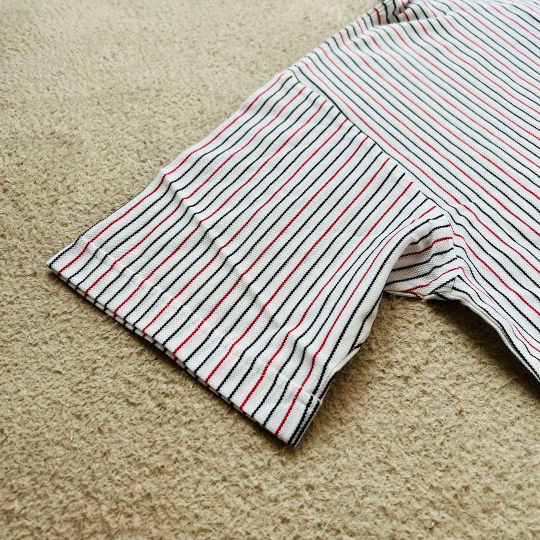 タグ付き　マンシングウェア　半袖ポロシャツ　メンズ　ストライプ　ロゴ刺繍　L