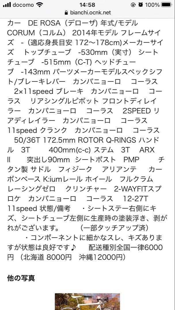 DEROSA デローザ　COLUM コラム　クロモリ　ロードバイク　引き取り限定
