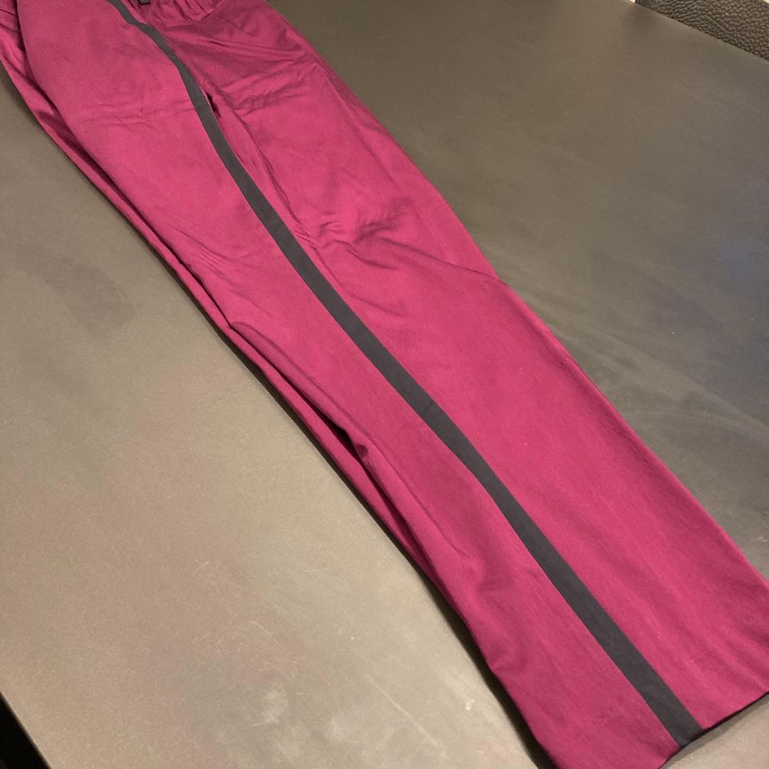 最終価格LANVIN バーガンディ サイドストライプレディースゴルフパンツ 新品