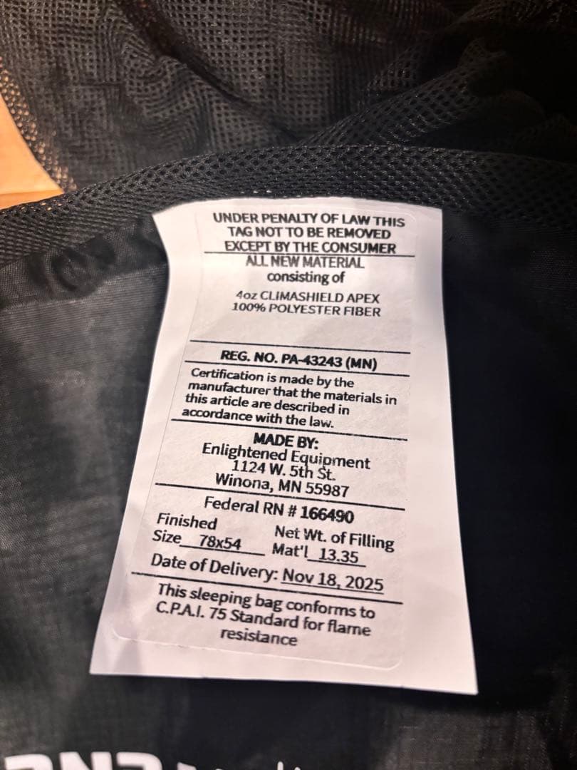 アウトドア寝具 Enlightened Equipment Revelation Apex 40