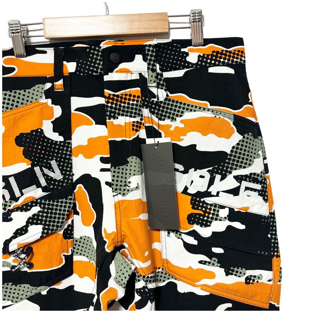 新品 ラッセルノ ドビー柄 ストレッチ ジョガー パンツ カモ オレンジ L 5