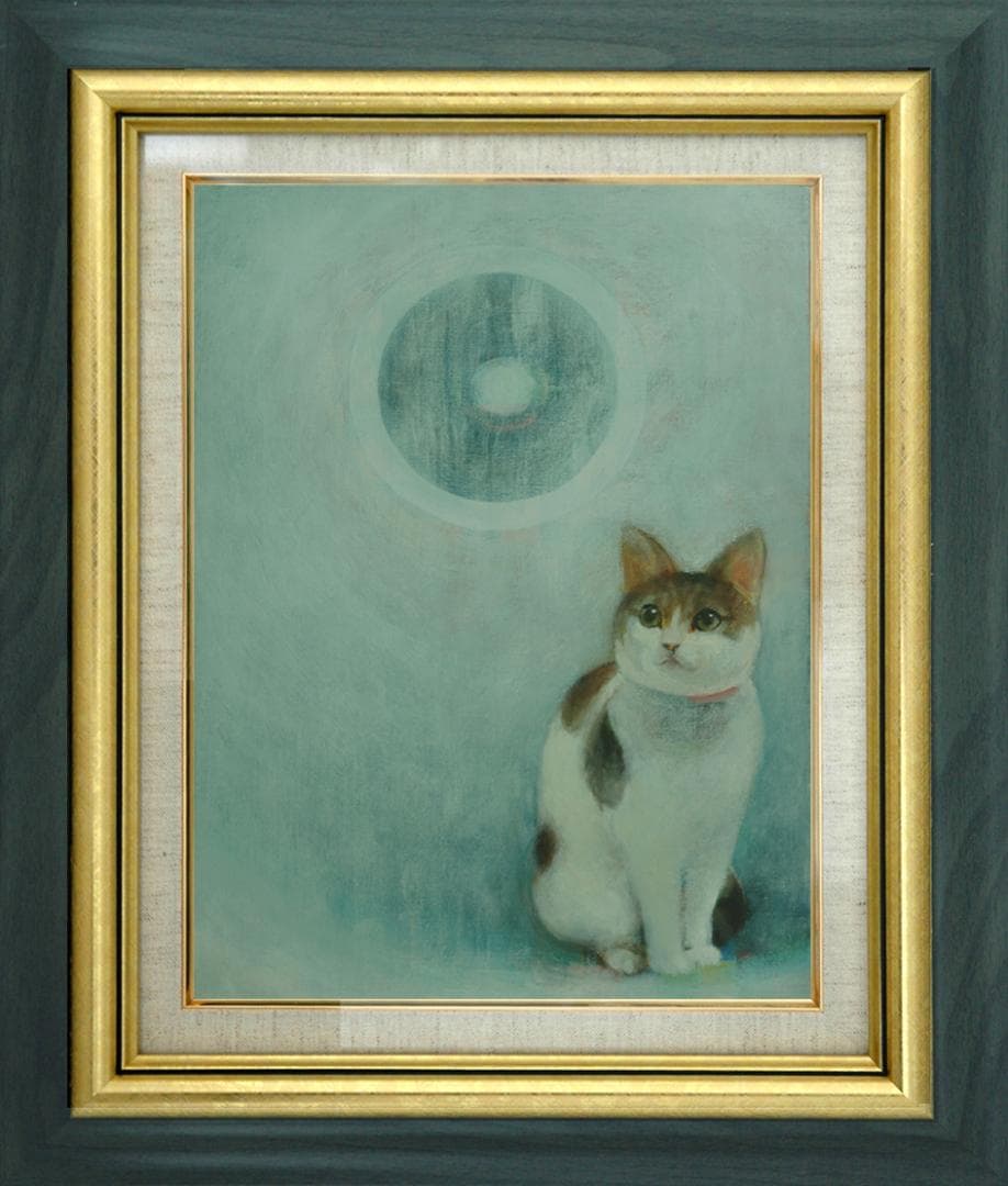 油絵 菅家令子 絵 絵画 インテリア 額付(銀) F4-091418 可愛い子猫