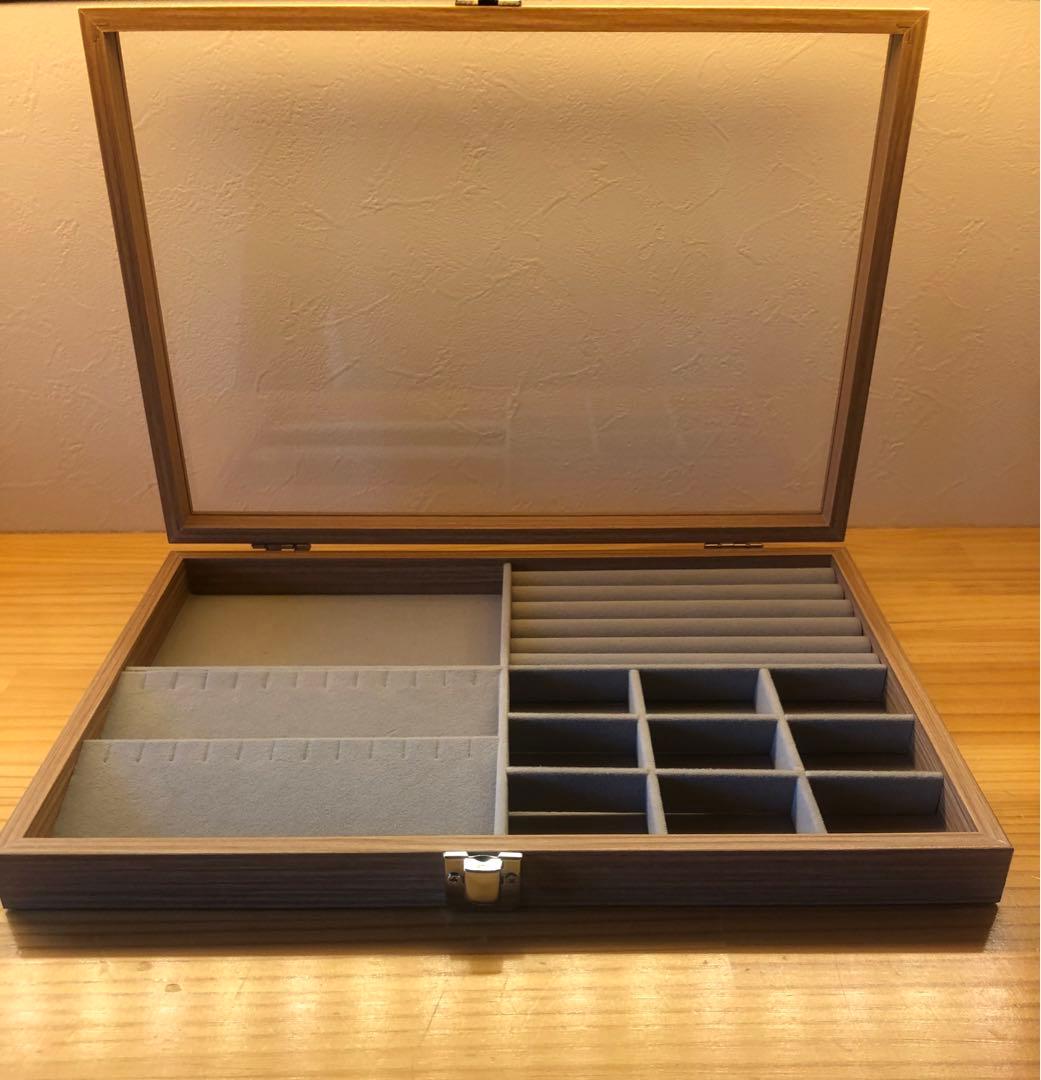 木製アクセサリーケース ガラス蓋付き　ウッドジュエリーボックス