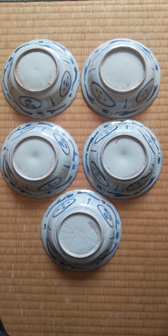 古染付　染付5寸深皿5客セット　江戸時代　古伊万里　王地山焼