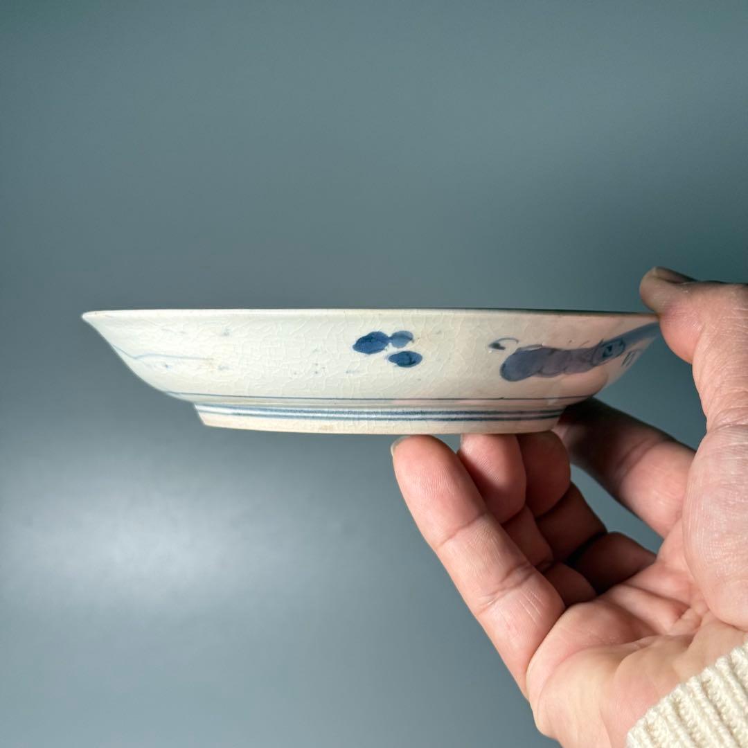 古伊万里　江戸中期〜後期　染付竹梅文五寸皿　太明成　4枚　直径15.1cm