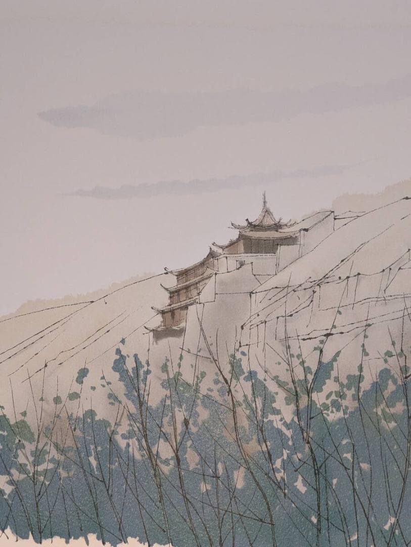 【真作】版画　平山郁夫　リトグラフ　絲綢之路より　敦煌　静謐な風景版画　Z102
