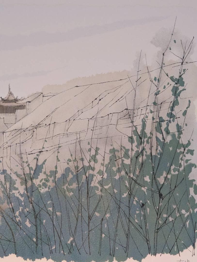 【真作】版画　平山郁夫　リトグラフ　絲綢之路より　敦煌　静謐な風景版画　Z102