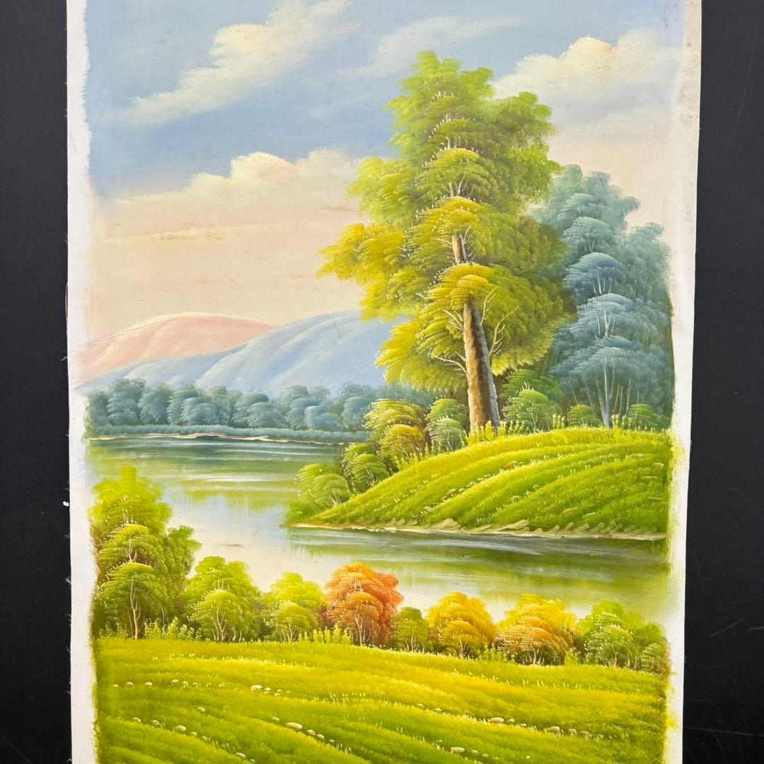 手描き 水彩油画 風景画 陳逸飛 作品図 中国絵画 約70×100cm 未表装