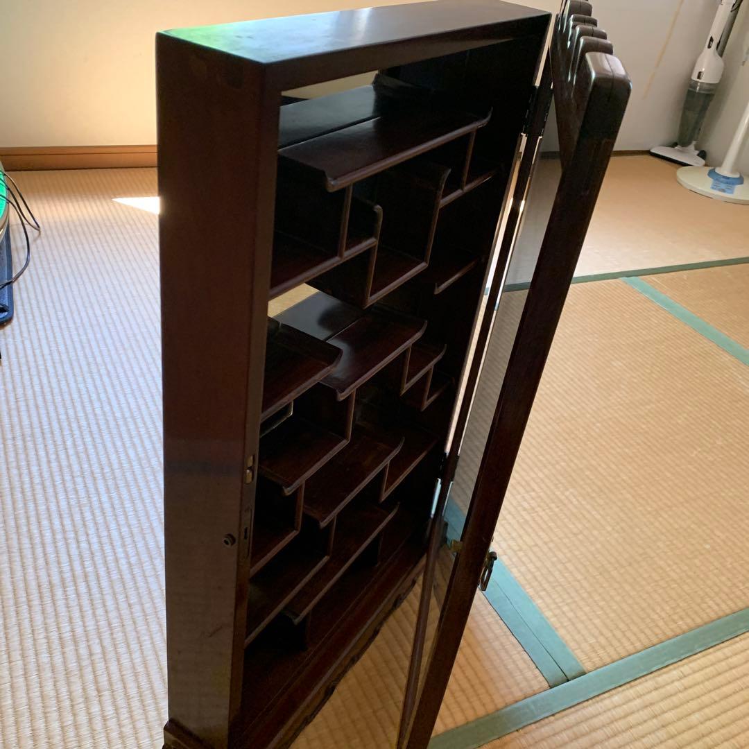 中古　中国 唐木 飾り棚 アンティーク ビンテージ ミラー 鏡 壁掛け