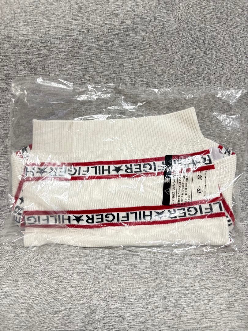 L ☆新品☆ トミーヒルフィガーゴルフ ロゴストライプ クルーセーター　白