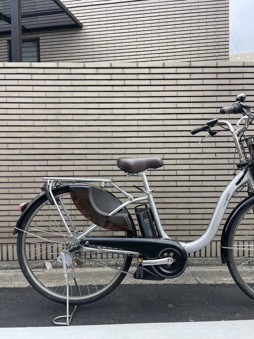 12.3ahヤマハパスwith電動アシスト自転車 シルバー 前バスケット付き