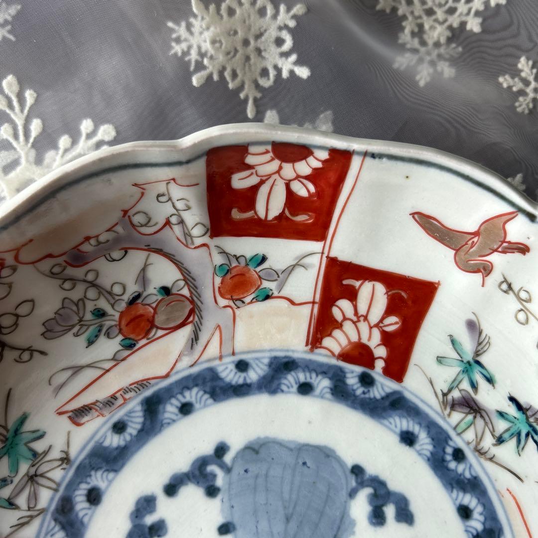 古伊万里　骨董　アンティーク　色絵赤絵梅竹千鳥文　7寸皿　2枚セット