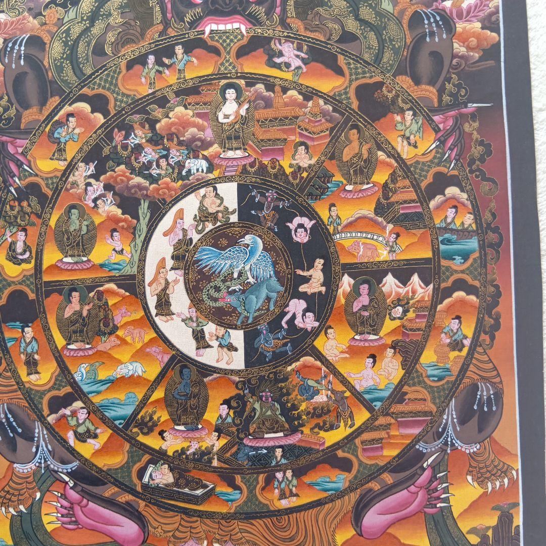 チベット密教 仏教 密教 新品 手描き　肉筆画 タンカ 曼荼羅 六道輪廻図