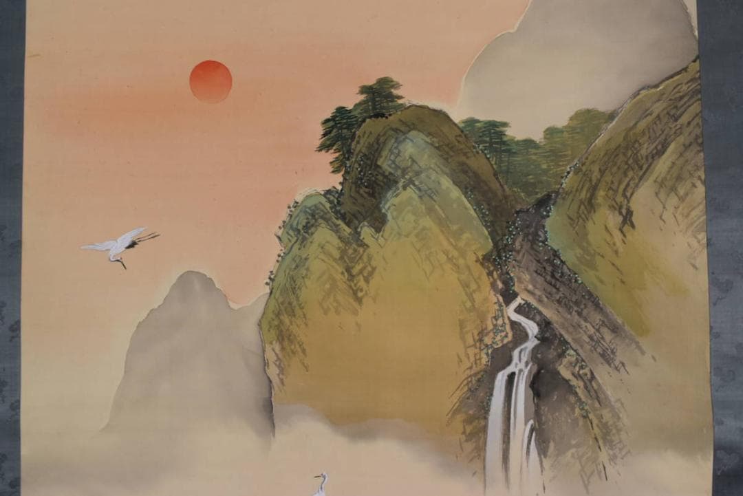 【真作】英仙/蓬莱山楼閣図/掛軸/名家伝来/AA-699