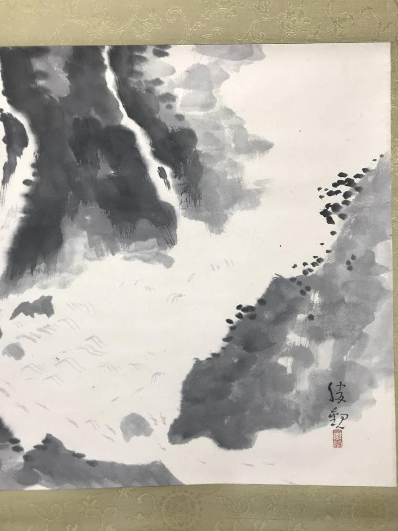 【真作】大智勝観/飛泉/滝図/山水図/横物/掛軸/名家伝来/AC-307
