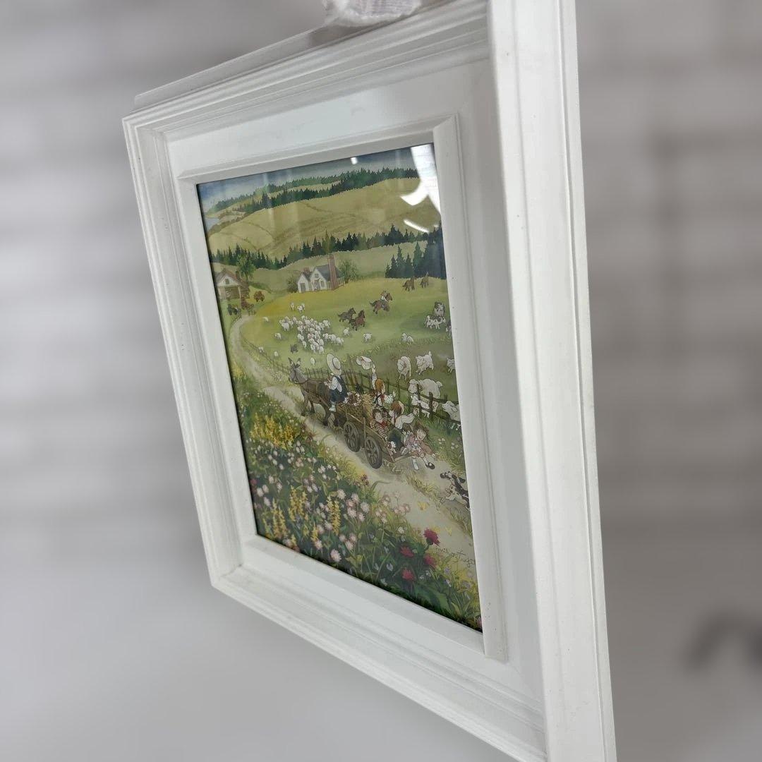藤田三歩 牧場のごあいさつ 額装 絵画 風景画 メルヘン アート インテリア