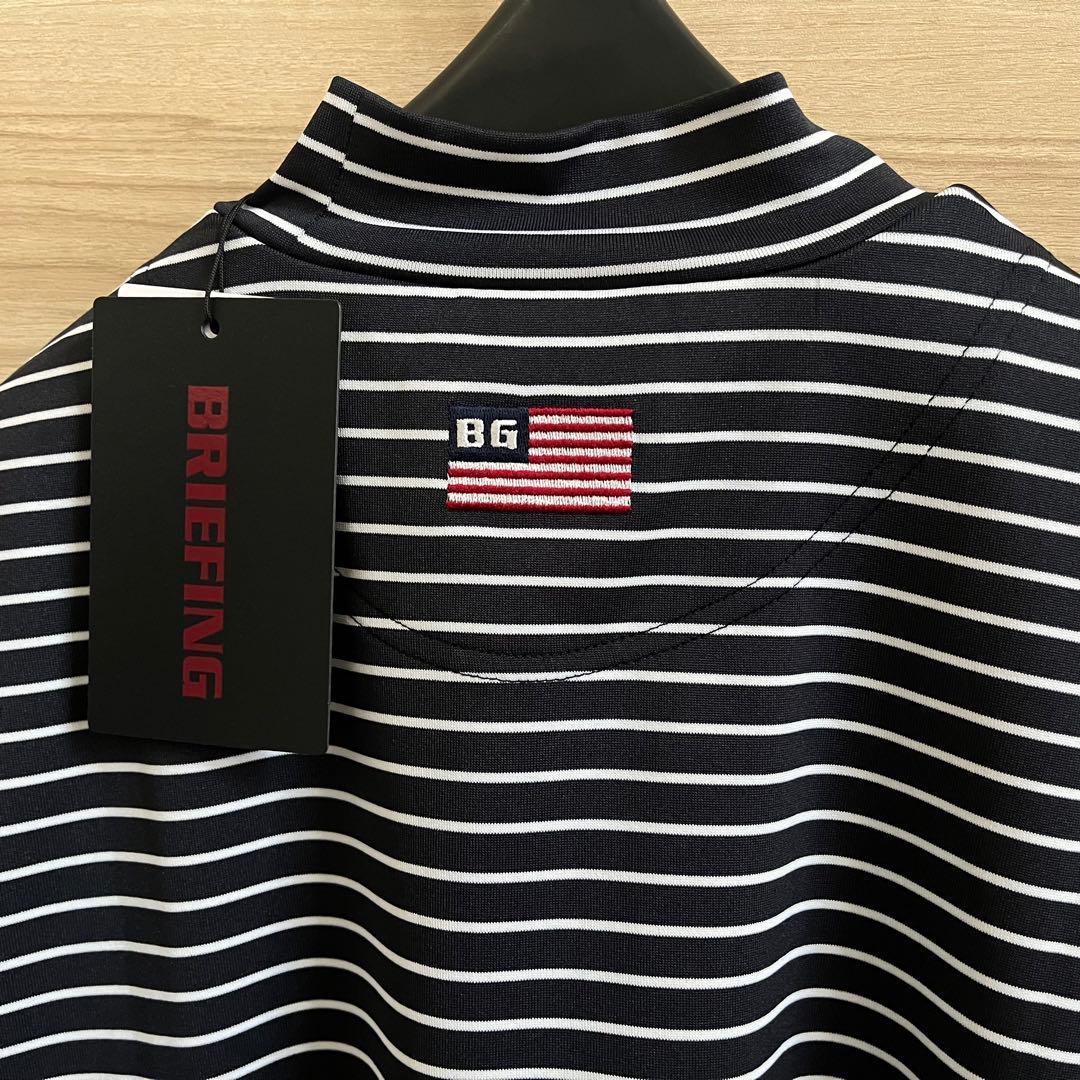 新品★19,800円 紺M BRIEFING 半袖ストライプモックネックシャツ