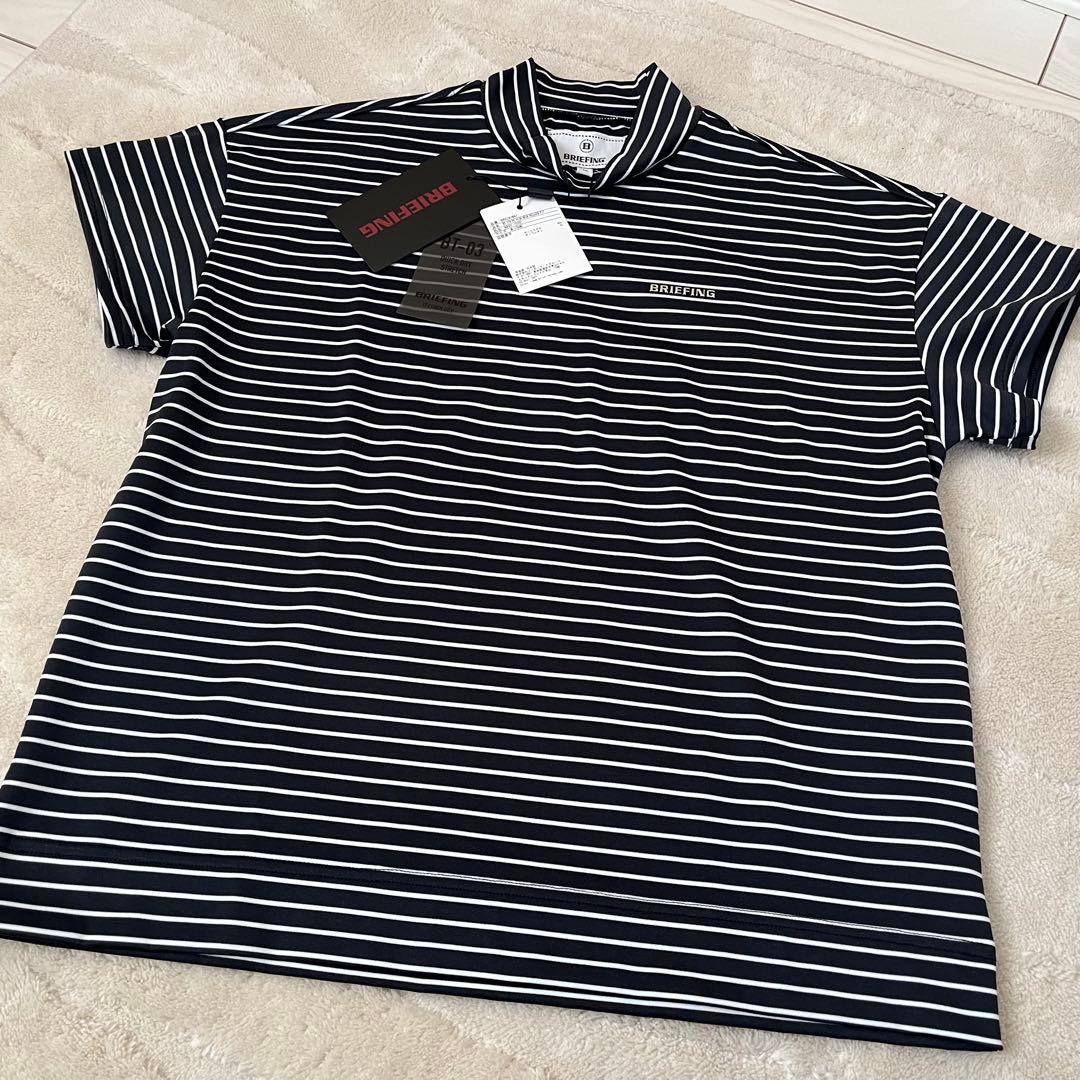 新品★19,800円 紺M BRIEFING 半袖ストライプモックネックシャツ