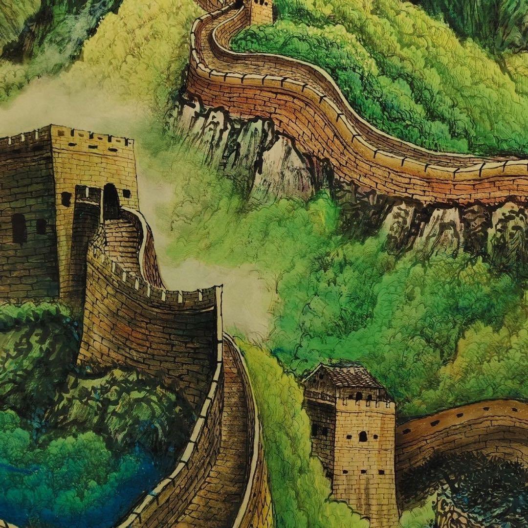 钱松岩 万里长城 中国画 掛け軸 水墨画 和室 玄関 茶室 壁掛け 美術品