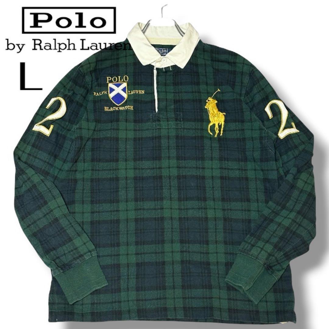 POLO ポロ ラルフローレン ボーダー ラガーシャツ 刺繍 ブラックウォッチ