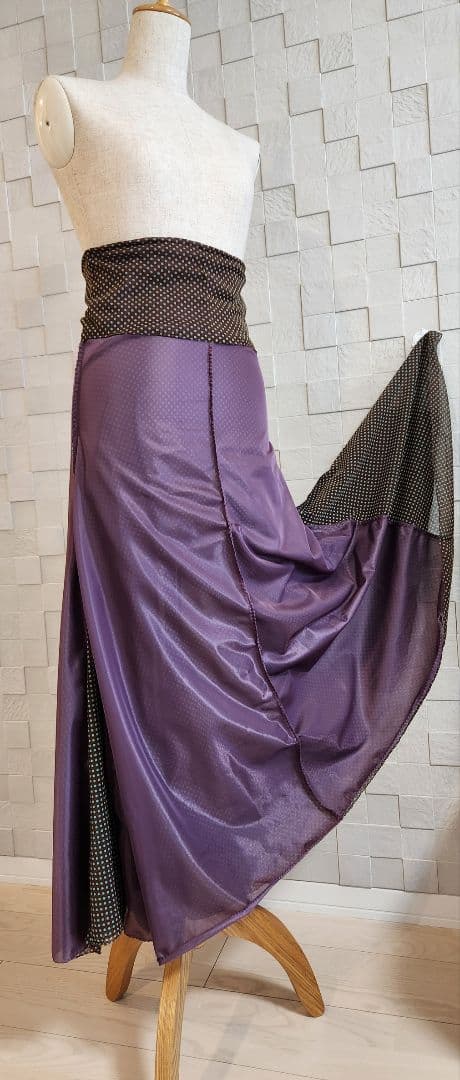 【10%Off】フラメンコ ファルダ 練習用 シアーストレッチ 茶色水玉 極軽量