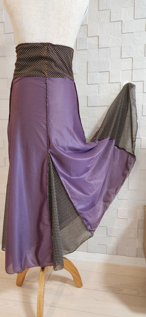 【10%Off】フラメンコ ファルダ 練習用 シアーストレッチ 茶色水玉 極軽量