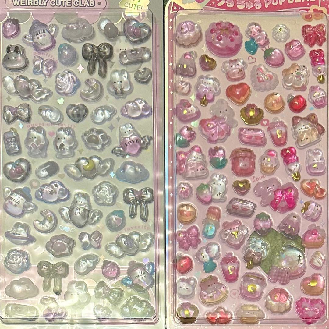 【12枚セット】SHANLE製立体ぷっくりシールまとめ売り硬いタイプうるちゅる系