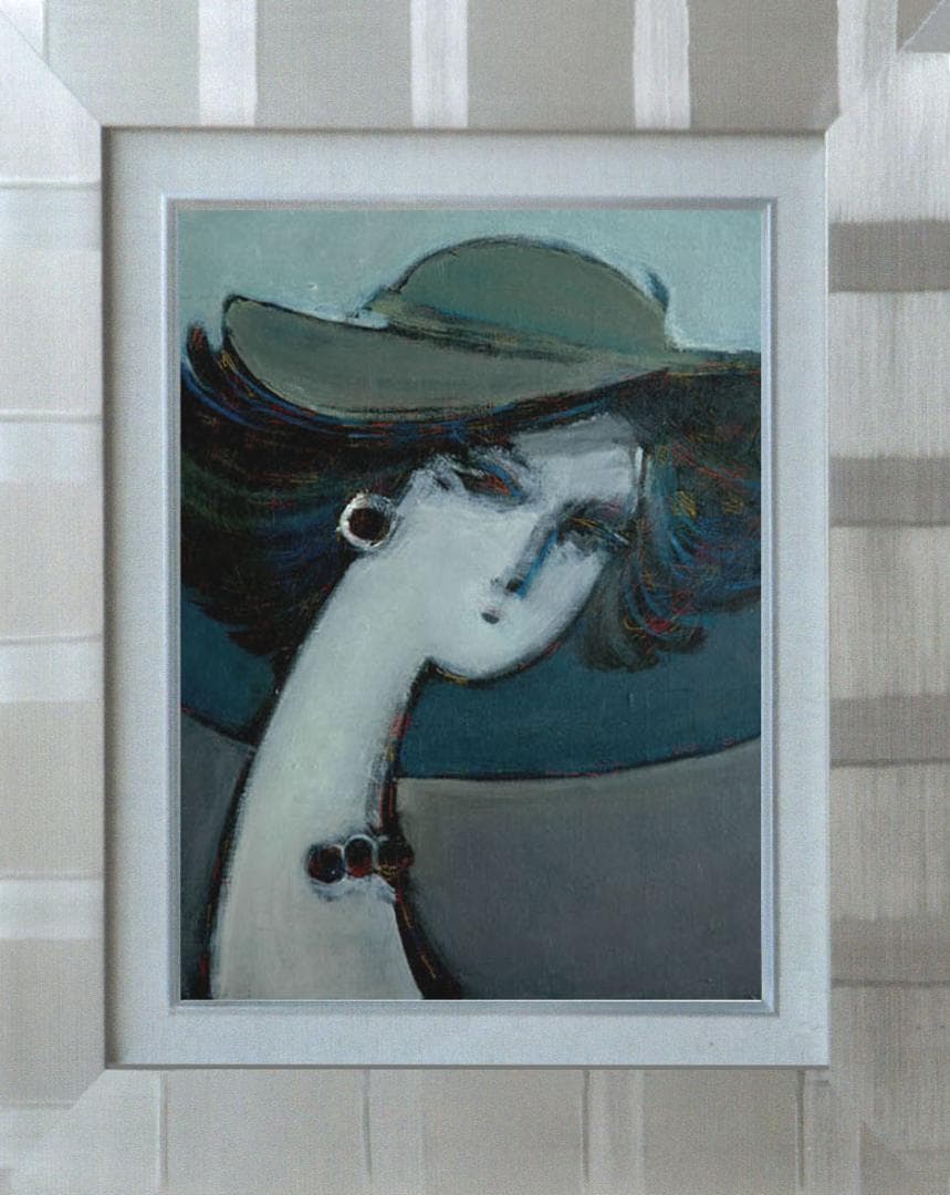 油絵 絵 絵画インテリア 額付(青緑＋金色の枠) F4-052213 人物 女性