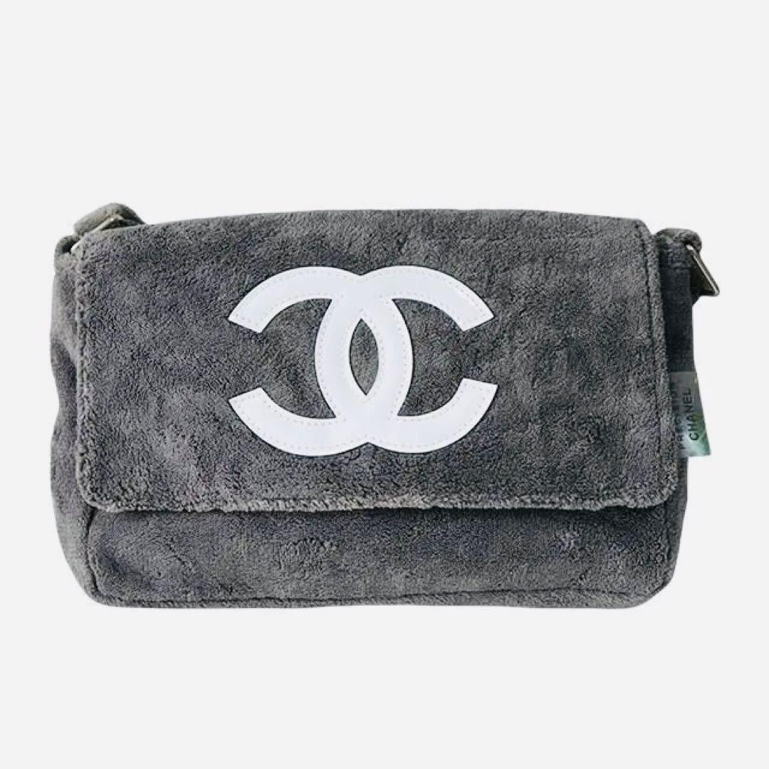 CHANEL シャネル ミニバッグ ポーチ チャコールグレー×ホワイト