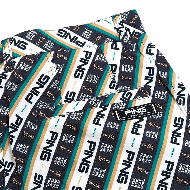 新品 PING ピン ゴルフ 上下セット 総柄ロゴ ポロシャツ ハーフパンツ L